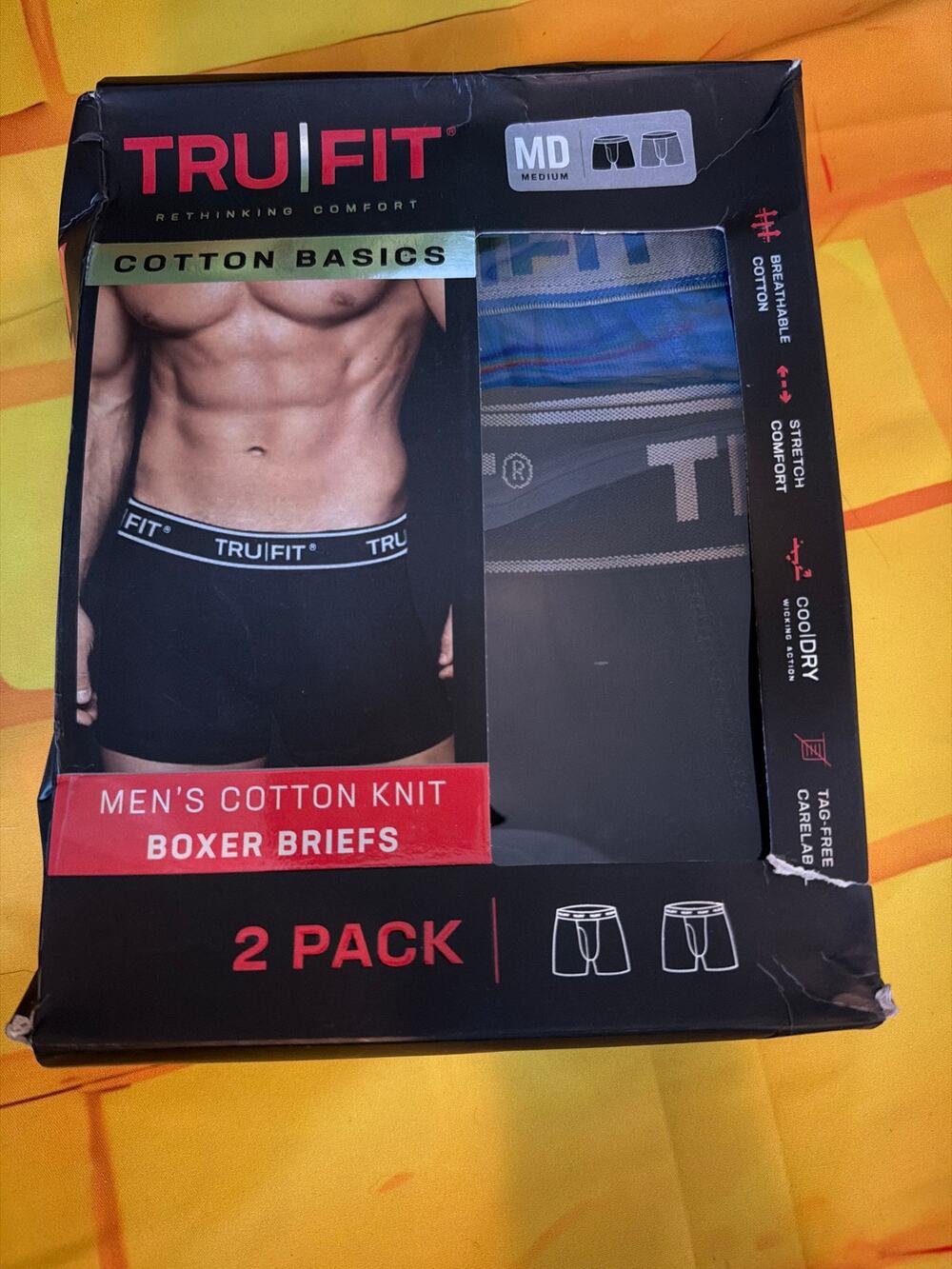 TRUFIT Men's Cotton Knit Boxer Briefs 2 Pack Medium 32-34 Assorted Colors NIB